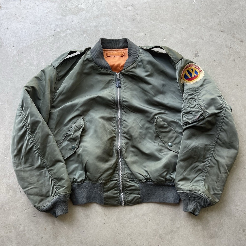 Vintage Alpha Industries L2-B Flight Jacket Mens XL Green Bomber Patched